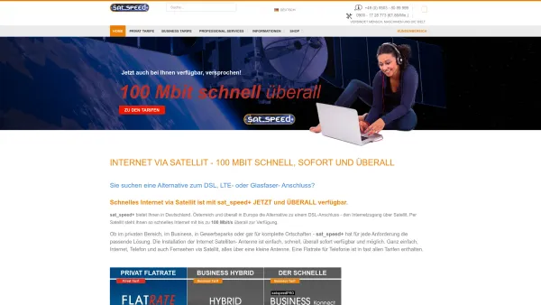 Website Screenshot: Sat Speed+ - Internet via Satellit - 100 Mbit schnell, sofort und überall satspeed.com - Date: 2023-06-26 10:20:41