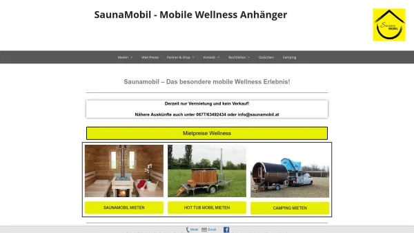 Website Screenshot: Miete deine private mobile Sauna ! Saunamobil Saunamobil Vermieten Fasssauna auf Anhänger - SaunaMobil - Mobile Wellness Anhänger- Das fahrbare Spa Erlebnis - Date: 2023-06-26 10:20:41