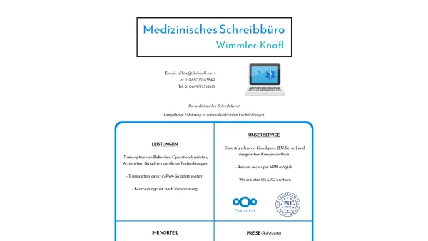 Website Screenshot: Medizinisches Schreibbüro Knafl - Date: 2023-06-26 10:20:41