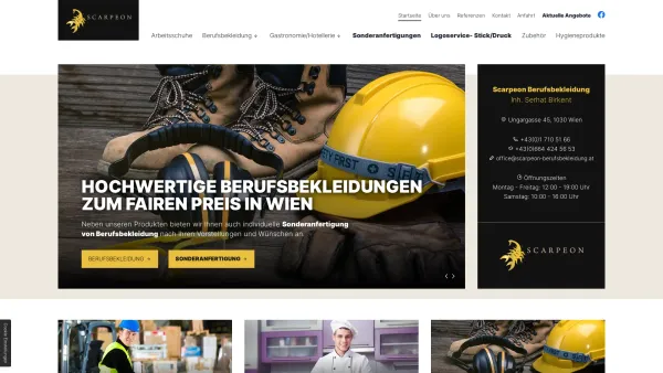 Website Screenshot: Scarpeon Berufsbekleidung - Berufsbekleidung und Arbeitskleidung in Wien - Date: 2023-06-26 10:20:41
