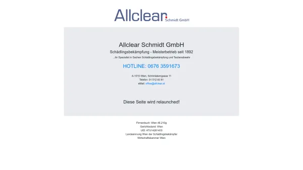 Website Screenshot: Allclear Schmidt Gebäudereinigung GmbH - ALLclear Scmidt GmbH, Schädlingsbekämpfung seit 1892 - Date: 2023-06-26 10:20:44