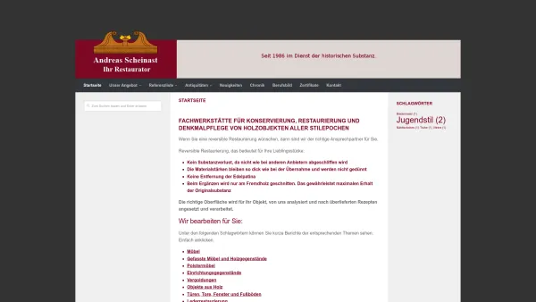 Website Screenshot: Andreas SCHEINAST , Ihr Restaurator, Fachwerkstätte für Restaurierung von Möbeln und Holzobjekten - Date: 2023-06-26 10:20:47