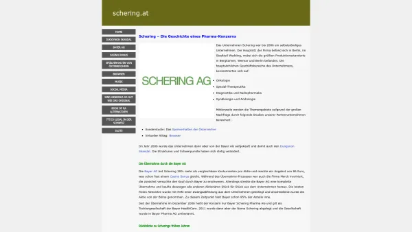 Website Screenshot: Schering Arzneimittel und Pharma-Unternehmen Österreich - Schering - Die Entwicklung eines Pharma-Konzerns | HIER 5 Insides - Date: 2023-06-26 10:20:50
