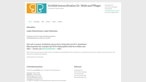 Website Screenshot: Schilddrüsenordination Dr.Waltraud Pfleger - Schilddrüsenordination Dr. Waltraud Pfleger – Fachärztin für Nuklearmedizin - Date: 2023-06-26 10:20:50
