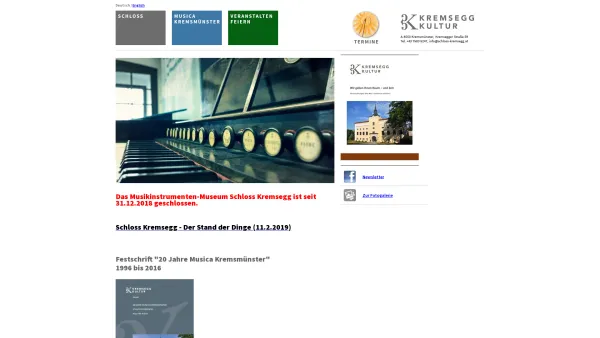 Website Screenshot: Musikinstrumentenmuseum Schloß Schloss Kremsegg Museum für Musikinstrumente Ort für Seminare und Feste - Schloss Kremsegg - Willkommen - Date: 2023-06-26 10:20:53