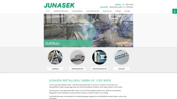 Website Screenshot: Junasek Schlosserei & Schlüsseldienst - Junasek Metallbau GmbH in 1230 Wien - Date: 2023-06-14 10:45:03