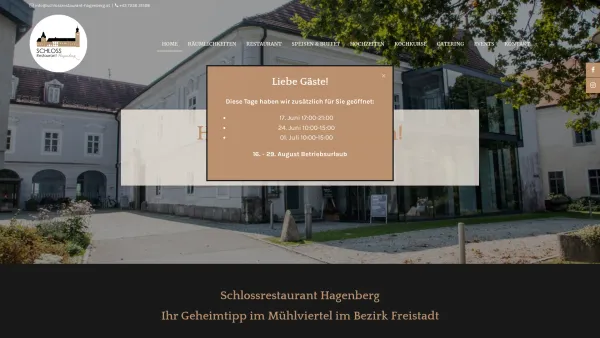 Website Screenshot: Schloßrestaurant Hagenberg Inh Katzenschläger Schlossrestaurant Hagenberg - Schlossrestaurant Hagenberg - Geheimtipp im Bezirk Freistadt - Date: 2023-06-26 10:20:56