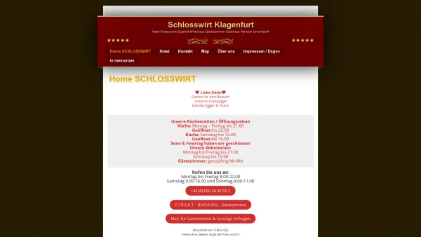 Website Screenshot: Gasthof Schlosswirt Klagenfurt Gästezimmer Fremdenzimmer Hotel Nächtigung - Schlosswirt Klagenfurt - Date: 2023-06-26 10:20:56