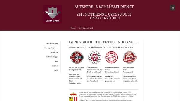 Website Screenshot: Genia Sicherheitstechnik GmbH - 24h Schlüsseldienst Linz - Aufsperrdienst und Schlüsseldienst - Date: 2023-06-26 10:20:56
