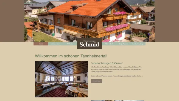 Website Screenshot: Gästehaus Schmid - Gästehaus Schmid Zimmer & Ferienwohnungen Grän Tannheimer Tal - Home - Date: 2023-06-26 10:20:56