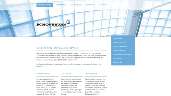 Website Screenshot: Glaserei Schoenbrunn - Glaserei in Wels | Meisterbetrieb - GLASEREI SCHÖNBRUNN Wels - Date: 2023-06-15 16:02:34