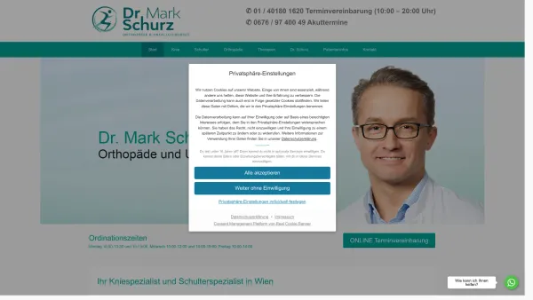 Website Screenshot: Ordination Dr. Mark Schurz Physiotherapie Isolde Klee - Kniespezialist Wien — Orthopäde Dr. Mark Schurz — Knie und Schulter - Date: 2023-06-15 16:02:34