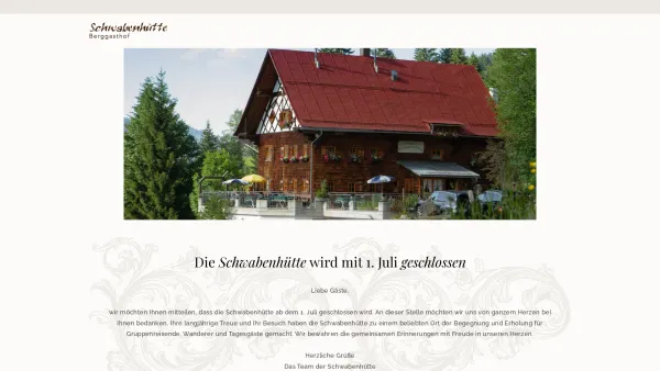 Website Screenshot: Berggasthof Herzlichder Schwabenhütte - Schwabenhütte – Berggasthof in Hirschegg - Date: 2023-06-26 10:21:10