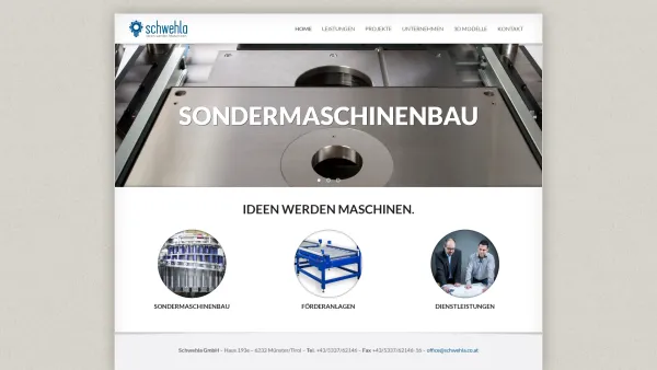 Website Screenshot: Tirol Schwaz Schwehla Ges.m.b.H. Planung Konstruktion Bau und Inbetriebnahme von Sondermaschinen Förderanlagen sowie Automatisieru - Schwehla GmbH - Date: 2023-06-26 10:21:11