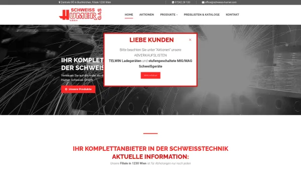 Website Screenshot: Schweiss-Humer GmbH. & Co.KG. - Komplettanbieter für Schweisstechnik - Date: 2023-06-26 10:21:13