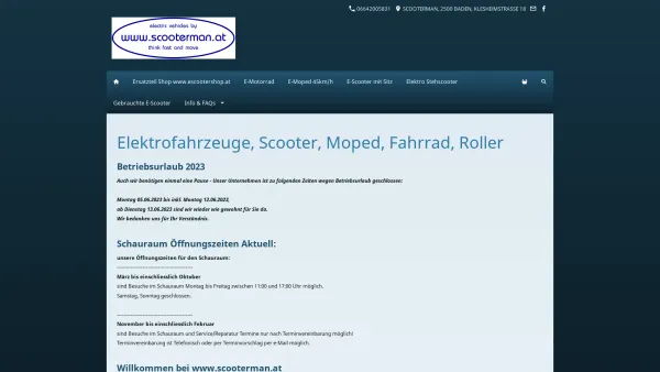 Website Screenshot: Peter Nejedly Handelsunternehmen www.scooterman.at - Elektroscooter Shop Baden Österreich - Date: 2023-06-15 16:02:34