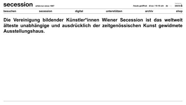 Website Screenshot: Vereinigung bildender KünstlerInnen Wiener SECESSION - Secession - Date: 2023-06-26 10:21:16