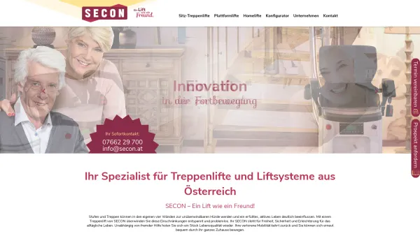 Website Screenshot: SECON GmbH & Co KG - SECON – Ihr Spezialist für Treppenlifte & Liftsysteme aus Österreich - Date: 2023-06-26 10:26:42
