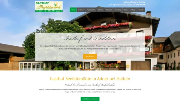 Website Screenshot: Gasthof Seefeldmühle Startseite - Gasthof Hallein - Die Seefeldmühle in Adnet - Date: 2023-06-26 10:21:17