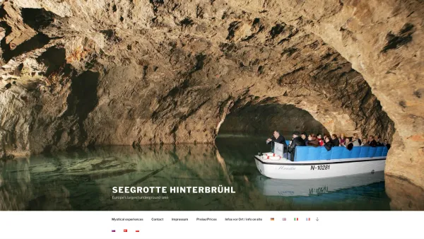 Website Screenshot: Seegrotte Hinterbrühl - Seegrotte Hinterbrühl – Europe's largest underground lake - Date: 2023-06-15 16:02:34