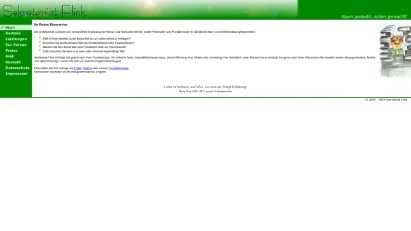 Website Screenshot: Sekretariat Flink Buchsbaum Susanne - Sekretariat Flink - Büroservice und Schreibbüro in Wien - Date: 2023-06-15 16:02:34