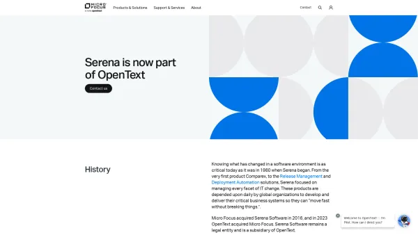 Website Screenshot: Serena Software SRNA) Change Management Software Enterprise Change Management Software ECM/SCM Applications Lifecycle Software Too - Serena History and Product Links | OpenText - Date: 2023-06-26 10:21:23