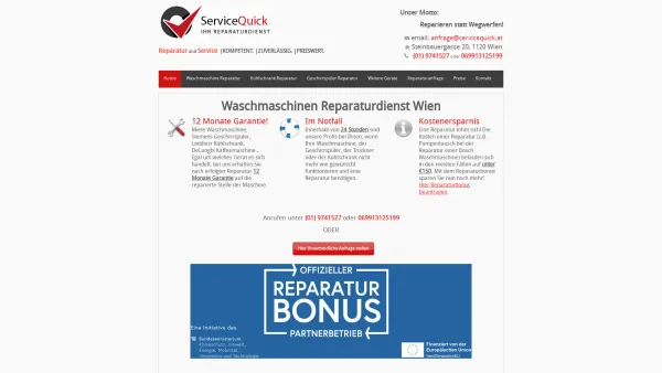 Website Screenshot: serviceQuick - ? Waschmaschinen Reparatur Wien - prompt & preiswert | serviceQuick - Date: 2023-06-14 10:45:11