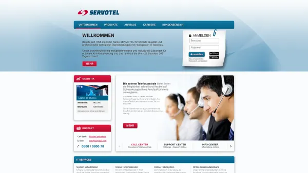 Website Screenshot: SERVOTEL CallCenter Dienstleistungen GmbH - Willkommen - Date: 2023-06-26 10:21:25