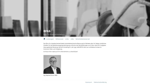 Website Screenshot: Sicherheitsfachkraft Ing. Raphael Dorer - BFAS - Büro für Arbeitssicherheit e.U. - Sicherheitsfachkraft Wien - Date: 2023-06-15 16:02:34