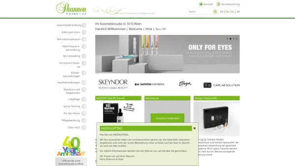 Website Screenshot: Shannon Cosmetics - Kosmetikstudio Shannon Cosmetics Wien 1010 - Behandlungen - Date: 2023-06-14 10:45:11