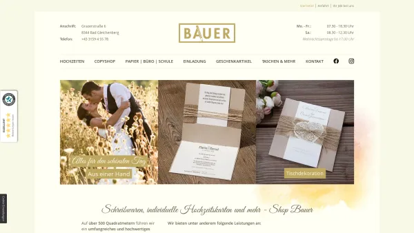 Website Screenshot: Theresia Shop Bauer - Schreibwaren, Einladungen, Geschenkartikel & Co. bei Graz | Shop Bauer - Date: 2023-06-26 10:21:28