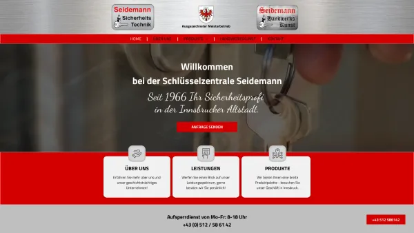Website Screenshot: Schlüsselzentrale Seidemann KG - Schlüsselzentrale Seidemann - Sicherheitsprofi in Innsbruck - Date: 2023-06-15 16:02:34