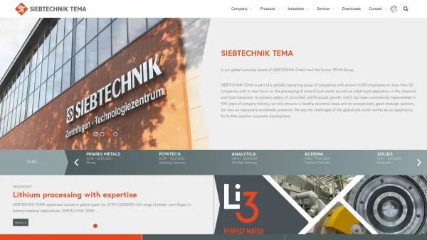 Website Screenshot: Siebtechnik GmbH - SIEBTECHNIK TEMA is the new umbrella brand of SIEBTECHNIK GmbH - Date: 2023-06-26 10:21:31