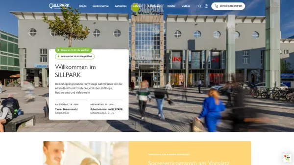 Website Screenshot: SILLPARK Shopping Center GmbH - SILLPARK - Einkaufszentrum im Herzen von Innsbruck - Date: 2023-06-14 15:52:59