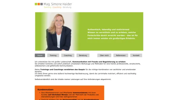 Website Screenshot: Mag. Simone Haider
Training  Coaching  Beratung - Home - Date: 2023-06-14 10:45:14