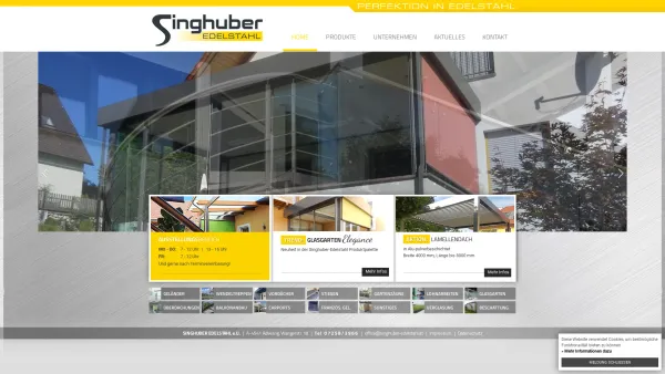 Website Screenshot: SINGHUBER Edelstahl e.U. - Glasgarten, Überdachungen, Geländer, Stiegen - Singhuber Edelstahl - Date: 2023-06-15 16:02:34