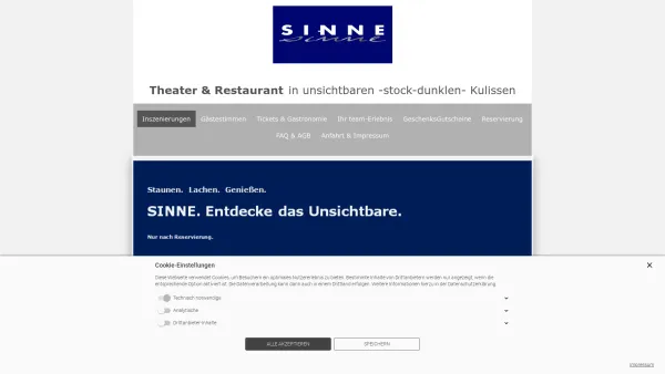 Website Screenshot: SINNE ENTDECKE DAS UNSICHTBARE - SINNE. Theater & Restaurant in unsichtbaren -stock-dunklen- Kulissen - Inszenierungen - Date: 2023-06-26 10:21:37