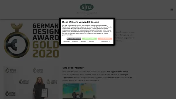 Website Screenshot: SINZ GmbH - SINZ OG | PR, KREATION, ONLINE - Date: 2023-06-14 10:45:14