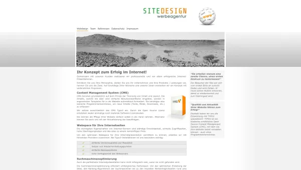 Website Screenshot: Webdesignpageerstellungpage Erstellung Internetdienstleistungen Internetpräsentationen Internetlösungen Content Management System - Webdesign - SITEDESIGN Werbeagentur - Date: 2023-06-26 10:21:37