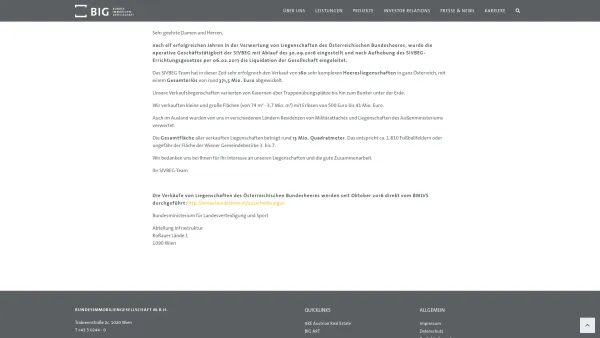 Website Screenshot: SIVBEG Strategische Immobilien Verwertungs-, Beratungs und Entwicklungsgesellschaft m.b.H. - Sivbeg – BIG - Date: 2023-06-26 10:21:37