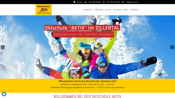 Website Screenshot: Schischule Aktiv Skiverleih und Skikurse - Skiverleih und Skikurse - Skischule Aktiv in Fügen im Zillertal - Date: 2023-06-26 10:21:37