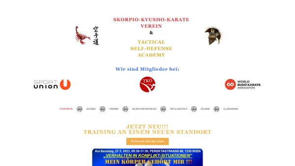 Website Screenshot: Skorpio-Kyusho-Karate Verein, Liesing, 23. Bezirk Wien, Selbstverteidigung - Startseite - Skorpio-Kyusho-Karate Verein, Liesing, 23. Bezirk Wien, 1230, Selbstverteidigung - Date: 2023-06-26 10:26:43