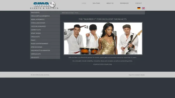 Website Screenshot: SMA Events & Artists - Home - SMA Events & Artistis - Date: 2023-06-14 10:45:14
