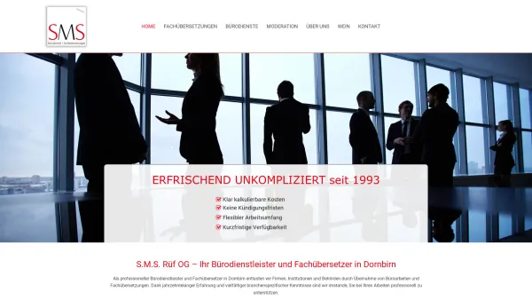 Website Screenshot: SMS Rüf S.M.S. Rüf Bürodienste - S.M.S. Rüf OG - Fachübersetzer in Dornbirn - Date: 2023-06-26 10:21:43