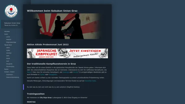 Website Screenshot: SOBUKAN UNION GRAZ Japanische Kampfkünste der TAKEDA-Schule AIKIDO ** IAIDO ** JODO ** JUKEMPO ** KENDO - Sobukan Union Graz - Date: 2023-06-26 10:21:45