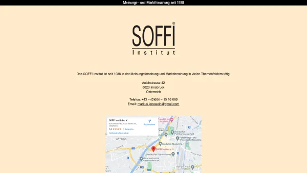 Website Screenshot: Marktforschungsinstitut SOFFI Marktforschung für KMU - SOFFI Institut – Meinungsforschung / Markforschung Tirol, Österreich - Date: 2023-06-26 10:21:45