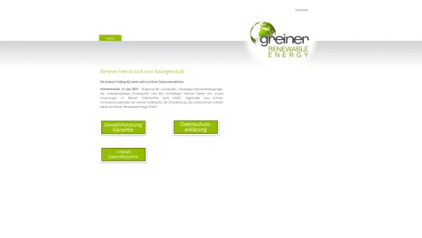Website Screenshot: SOLution Solartechnik GmbH - Greiner Renewable Energy - Greiner Renewable Energy - Date: 2023-06-14 10:37:18