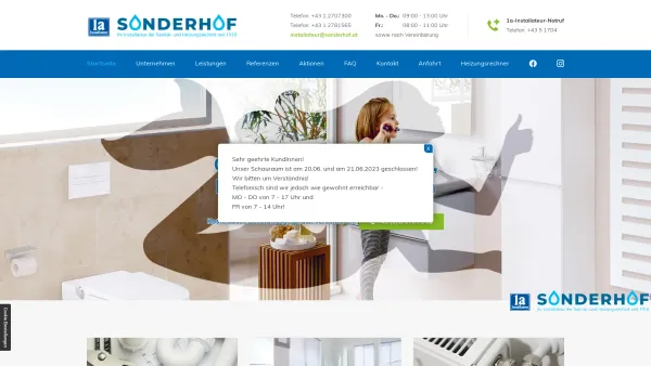 Website Screenshot: Karl Sonderhof Gesellschaft m.b.H. Co. 1a Installateur Sonderhof Wien - Installateur Sonderhof in Wien | Badezimmergestaltung, Heizung & Co. - Date: 2023-06-26 10:21:48