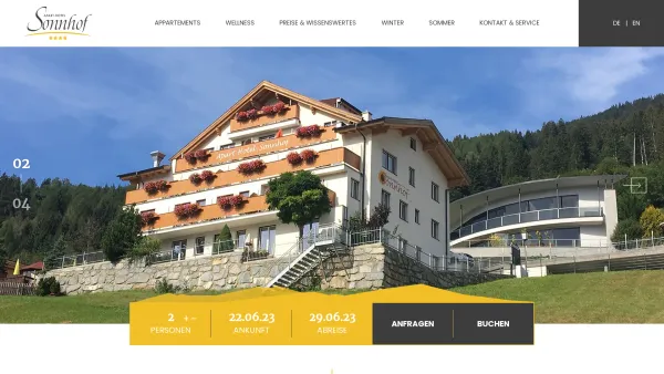 Website Screenshot: Apart-Hotel Sonnhof - Apart-Hotel Sonnhof Ladis - Date: 2023-06-26 10:21:51