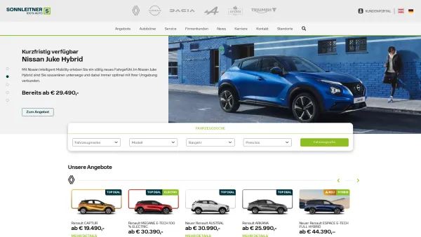 Website Screenshot: MW-Marketing Werbung Mag W Sonnleitner Renault Nissan MW RC-Cars - Autohändler Österreich: Neuwagen | Autohaus - Sonnleitner 100% Auto - Date: 2023-06-15 16:02:34